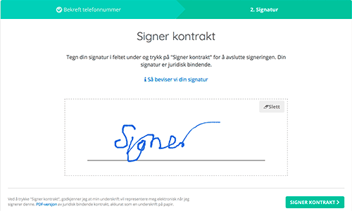 En nettside som viser hvordan man signerer med fingeren.